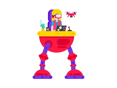 Megamind Developer bright colors bright colours character design developer drone female flat geek girl graphic human illustration illustrator mech nerd pop culture robot vector woman