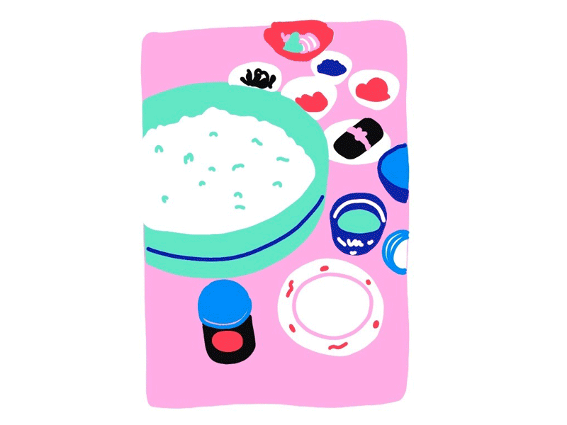 Inktober — Day 11 breakfast food inktober 2018 japan japanese plates rice tea