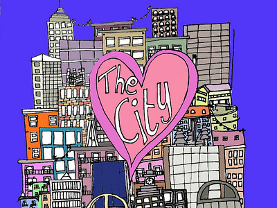 The City bold bright buildings city color colourful feminine houses illustration line drawing love simple skyline