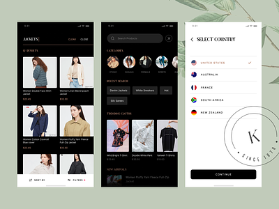 Kiskoo Fashion App - WIP ecommerce app fashion app filters listing page minimal product listing results search select country sort by
