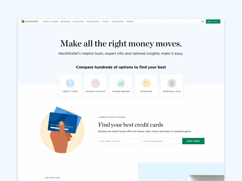 NerdWallet Homepage Redesign animation branding design homepage homepage design illustration photography type typography ui vector
