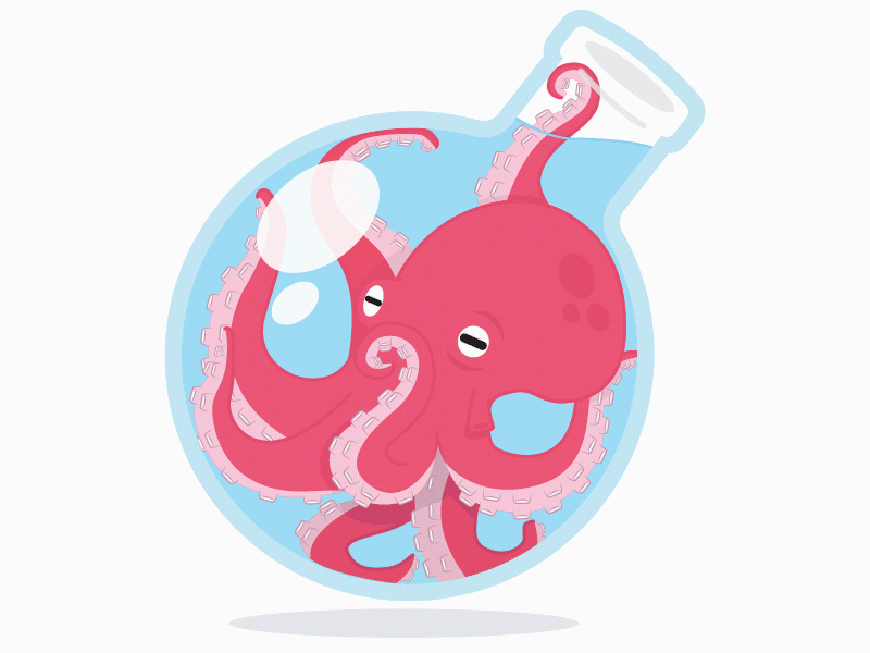 Octopus animation bottle debutshot decal design dribbble illustration octopus red sticker design vector vector art vector artwork vector illustration water bottle