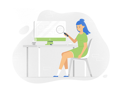 Seeker app character computer drawing flat illustration texture ui ux vector webdesign woman