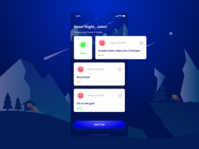 TaskMe App app design illustration ios night task task list ui ux