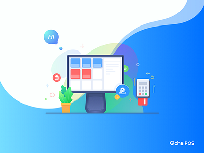 Ocha POS blue color dribbble illustration pos system ui