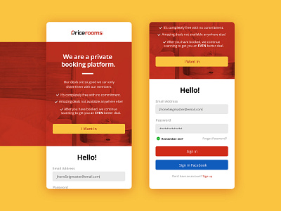 Pricerooms - Welcome/Sign In Page (mobile ver.) booking holiday ios android login mobile room sign in ui ux website