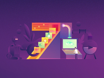 Number 7 7 colorful computer data design gradient graphicdesign illustration lab laboratory number robot tech vector