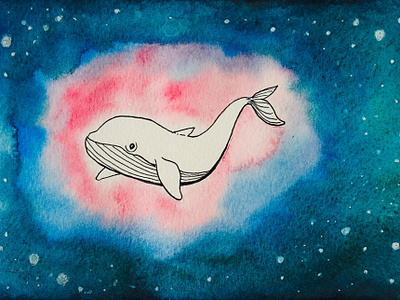 Whale illustration space watercolor whale