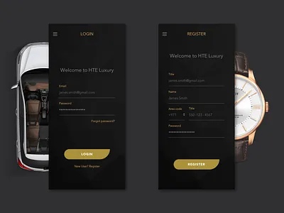 The luxury car & watch App Login/Register screens app branding buy classic clean design dubai luxury flat identity logo luxury car buy luxury watch buy minimal shop online type typography ui ux