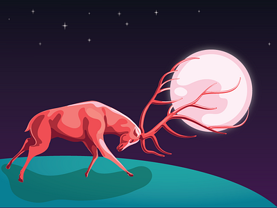 Placing the moon.. deer illustration moon surreal