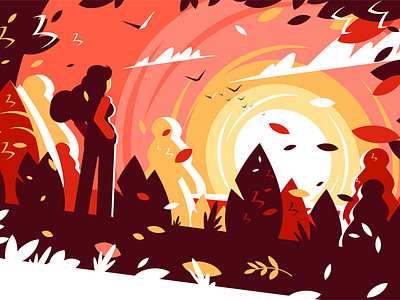 Woman looking sunset autumn autumn background character flat girl illustration kit8 landscape looking sunset vector woman