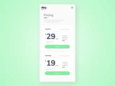 Pricing Cards daily 100 challenge daily challange dailyui dailyuichallenge design dog daycare mobile design pricing card pricing plans ui ux web website