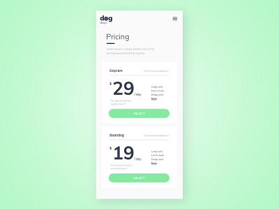 Pricing Cards daily 100 challenge daily challange dailyui dailyuichallenge design dog daycare mobile design pricing card pricing plans ui ux web website