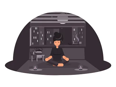 Meditation calm candles girl illustration meditation moon night relax room yoga