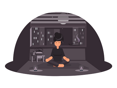 Meditation calm candles girl illustration meditation moon night relax room yoga