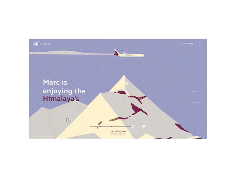 Fly with me 2/2 animation app experience flat illustration immersion interactive motion design ui ux vector web