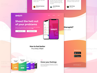 SHOUT! App Landing Page android app debuts design flat ios ui ux web website