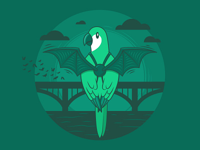 Batty MoJo atx austin bats batty congress cute flying green halloween illustration illustrator monk parakeet parrot quaker south congress wings