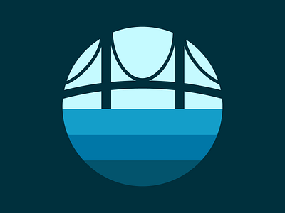 The Mighty Mac blue bridge circle logo draplin flag great lakes huron icon lake lake superior logo mackinac michigan north thick line tshirt upper peninsula vector water yooper