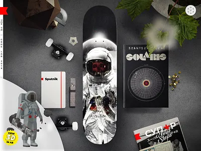 Everlast 3d art augmented reality character cosmos design illustration moon odyssey print sci fi skate deck skate or die skateboard skull space sputnik threadless