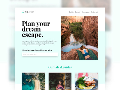 The Jetset dribbble fake home page travel trends web website
