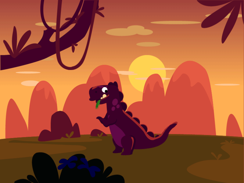 Dinosaur animation app illustration character design character design. mobile game drawing e commerce game art game character illustration prehistoric spine animation sunset