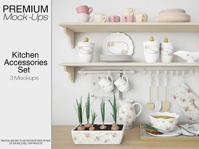 Kitchen Accessories Set ewer jar jar label jar mockup jar tag kitchen kitchen accessories mug mug mockup oven glove oven pad plate towel