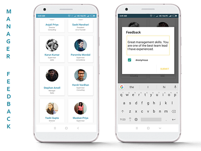 Manager feedback Mobile app android app card design circle company design employee employees feedback feedback system grid grid layout grid view manager material design mobile office ui uiux ux