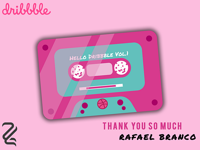 Hello Dribbble adobe cassette cyan design dribbble hello hello dribble iconography illustration illustrator invitaion invite logo music photoshop pink vol