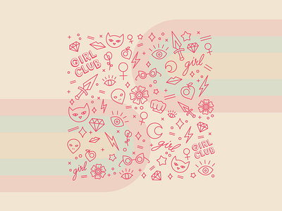 Pattern for Girl Club 70s american traditional background branding feminism flat girl club girl power graphic icon illustration logo modern outline pattern retro shape symbol vector art wallpaper