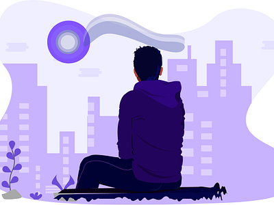 Evening in calm boy calm city dribbble evening man alone purple sit down sunset town vector boy