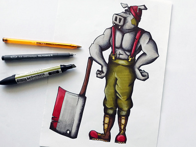 The Lumberjack character art drawing hippo illustration ink lumberjack marker pen