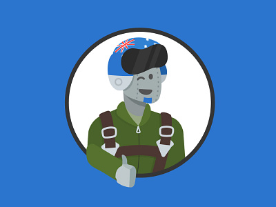 Robot Pilot ai australia blue flying green helmet military pilot plane robot roboto straps technology thumbsup
