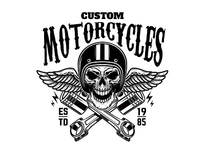 Vintage racer emblem. biker custom motorcycles emblem logo motorcycle race piston racer skull winged helmet