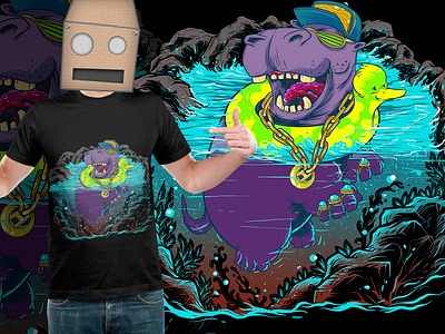 Rilex Hippo artwork design hand drawn hippo illustration rilex tees