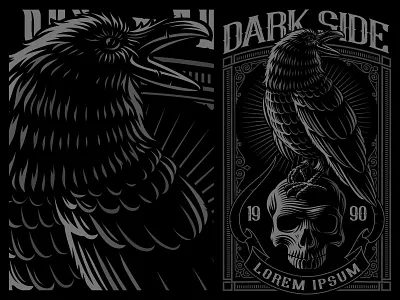 Raven on the skull bird dark design harry kasyanov raven on the skull skull vector