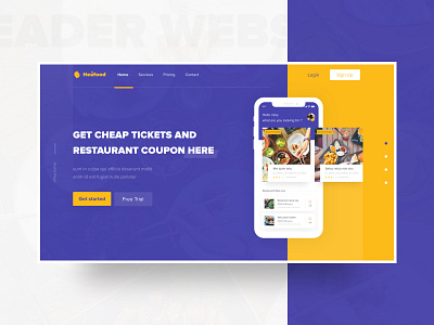 Header Page Heafood apps - Exploration 2018 apps clean coupon design designer dribbble interface landing minimalist page restaurant smooth ticket booking typography ui ux website white