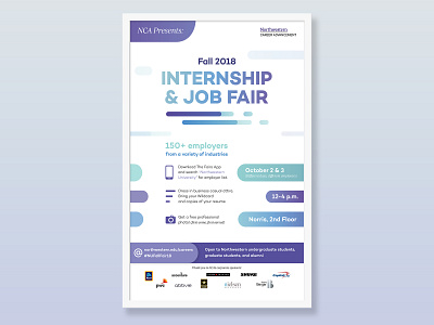 Fall Internship & Job Fair blue bright design illustrator information internship internship fair job job fair minimal northwestern poster print professional simple university