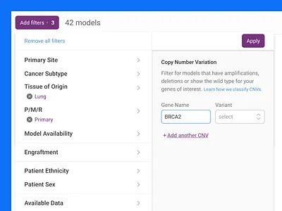 A filter menu for oncology researchers filter menu prototype science
