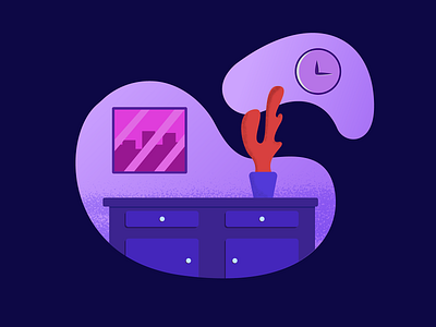 Workspace blue clock dark design gradient home icon illustration illustration a day illustrator night plant purple red simple work work desk workpace