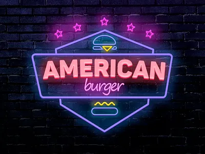 American Burger Logo america brand brazil burger logo neon snackbar