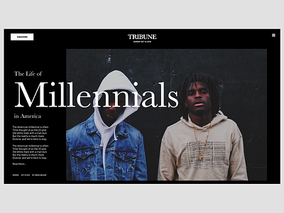 TRIBUNE Front Page adobe adobe xd black black and white clean creative dark design fashion interface logo minimal photography typography ui ux web web design website xd