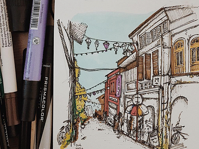 Inktober17 Street in Penang drawing inktober 2017 markers penang sketch street