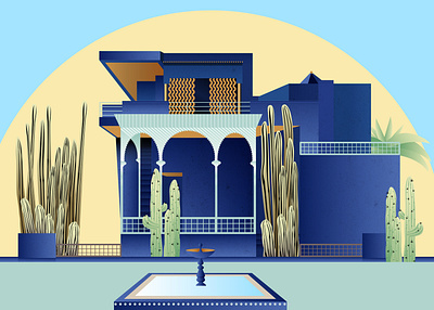 Jardin Majorelle Illustration architecture beautiful blue cactus design digital art editorial garden gradients green illustration inspiration mansion marrakesh plants travel travelling vector yellow