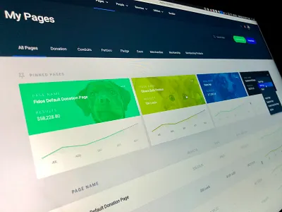 My Pages app card donate donation index pinned platform revv saas typography ui ux