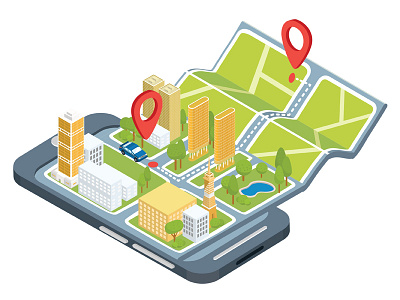 Navigator art car concept design illustration illustrator infographics isometric map mobile navigator phone road route transportation vector