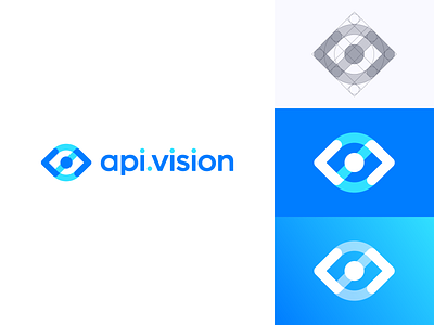 api.vision Logo Design (Code + Eye Logo) api blue code coding colorful eye fun futuristic logo design mark modern soft symbol tech vision