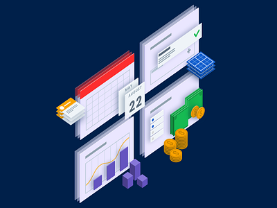 Section Illustrations calendar chart design illustration isometric money quota sales