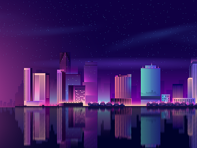 Miami city building city city builder cityscape design gradient gradient color gradient design illustration miami night city night life night sky