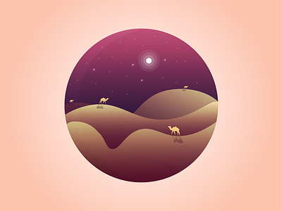 Deserted Camels 2d adobe art camels desert design flat gradient graphic graphic design illustration illustrator logo minimal moon sketch stars ui ux vector